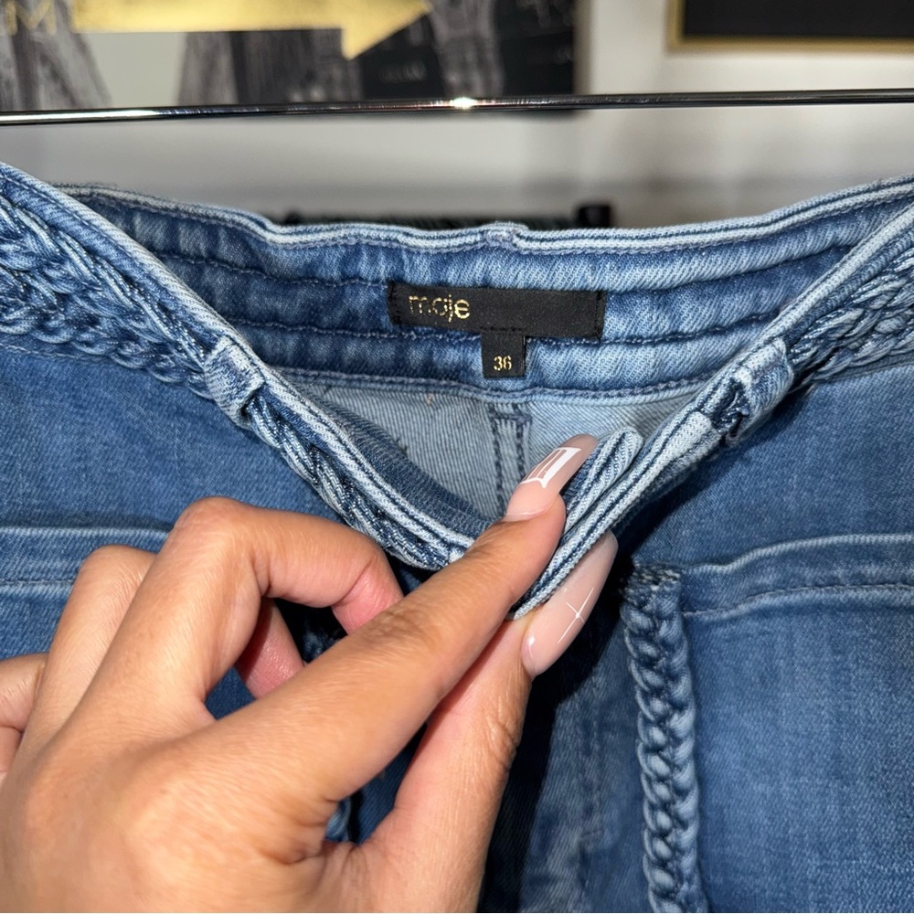 Maje Braided High Rise Bootcut Jeans Light Wash Denim Womens 36 4 EUC $325 - Picture 8 of 14